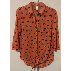 No Boundaries Women’s, Medium, Pink, Full Button, 3/4 Sleeved, Blouse! A3893